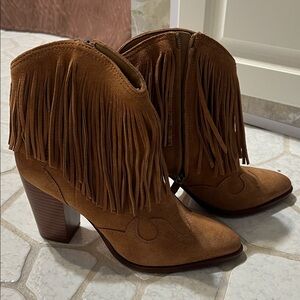 Fringed Tan Ankle Boots